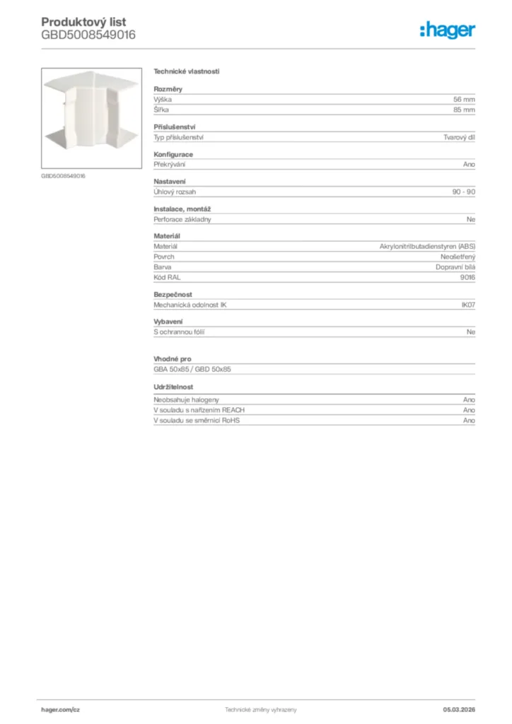 Obrázek Hager Product data sheet GBD5008549016 | Hager