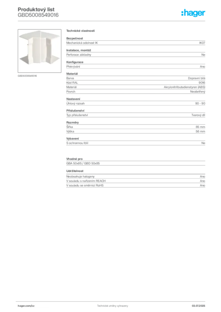 Obrázek Hager Produktový list GBD5008549016 | Hager