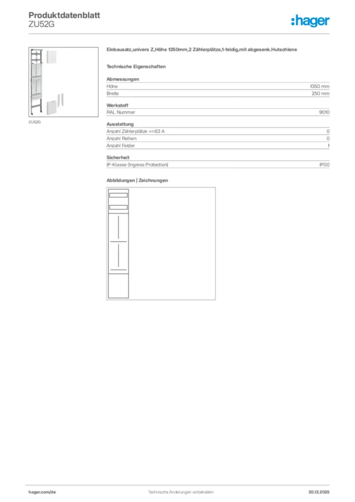 Bild Hager Produktdatenblatt ZU52G | Hager Deutschland