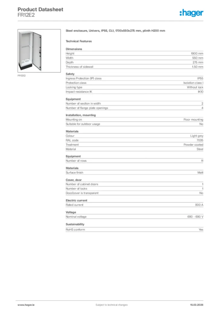 Image Hager Product data sheet FR12E2  | Hager