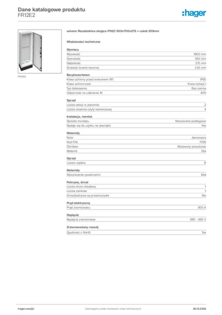 Zdjęcie Hager Dane katalogowe produktu FR12E2 | Hager Polska