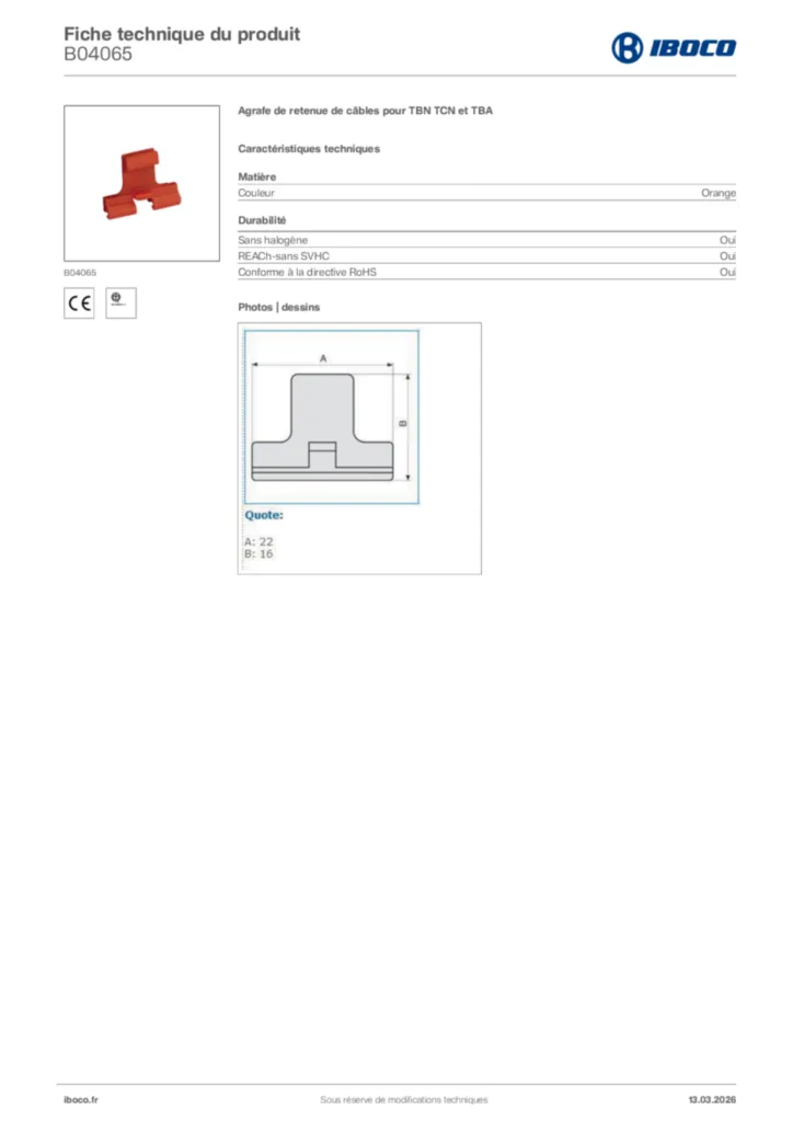 Image Iboco Fiche technique du produit B04065 | Hager France