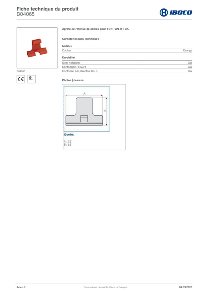 Image Iboco Fiche technique du produit B04065 | Hager France