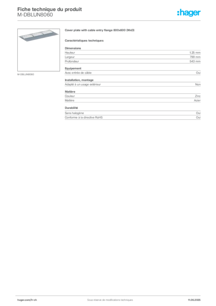 Image Hager Fiche technique du produit M-DBLUN8060 | Hager Suisse