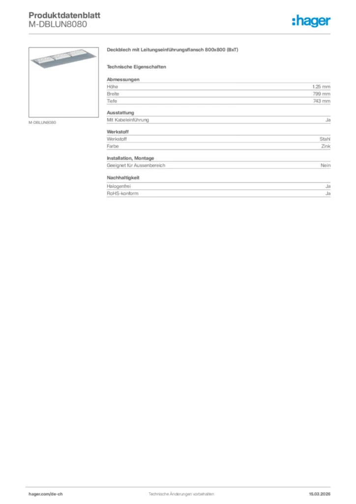 Bild Hager Produktdatenblatt M-DBLUN8080 | Hager Schweiz