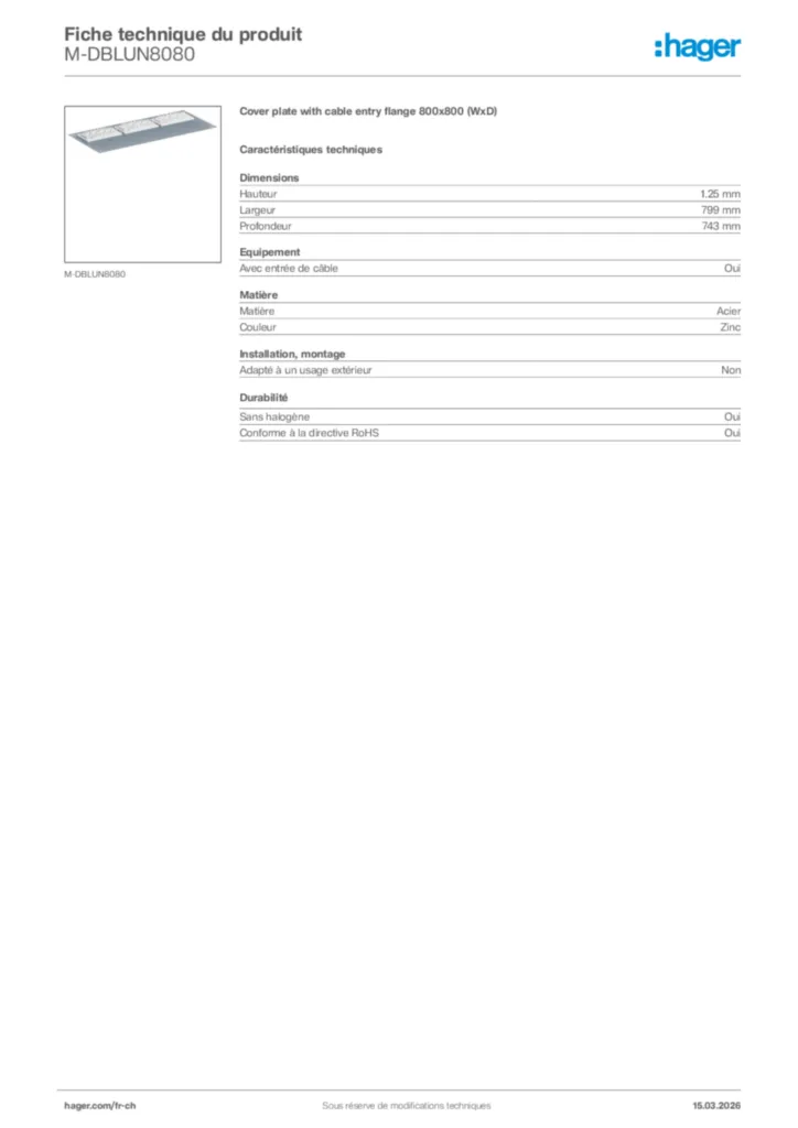Image Hager Fiche technique du produit M-DBLUN8080 | Hager Suisse