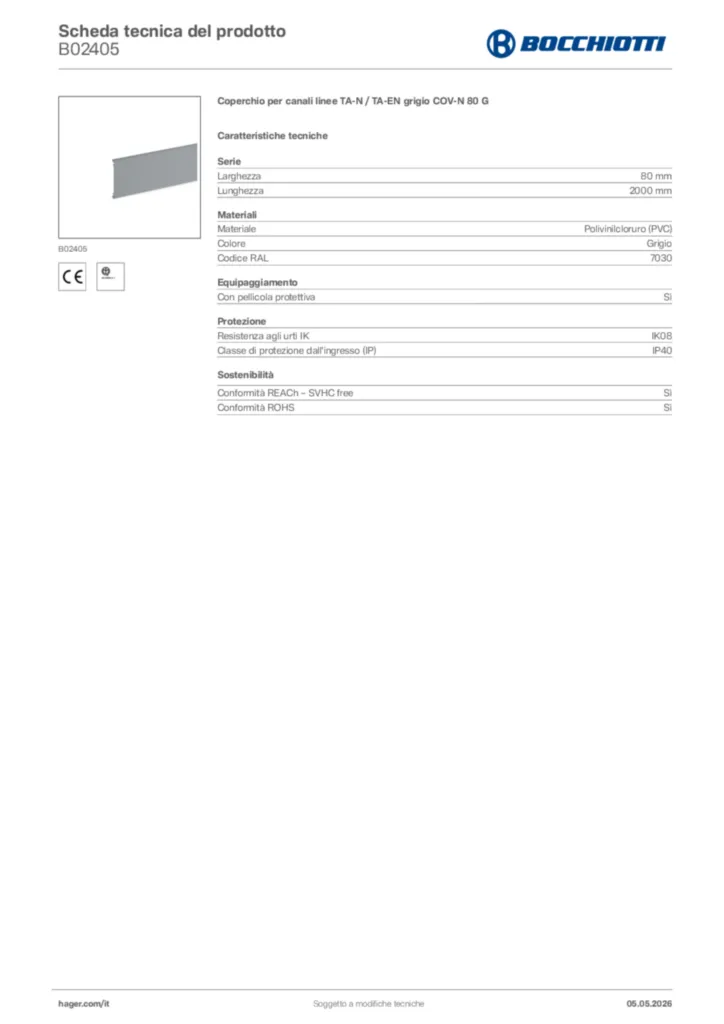 Immagine Bocchiotti Scheda tecnica del prodotto B02405 | Hager Italia