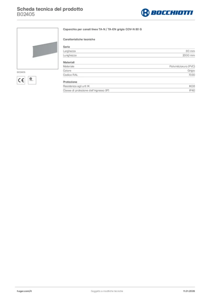 Immagine Bocchiotti Scheda tecnica del prodotto B02405 | Hager Italia
