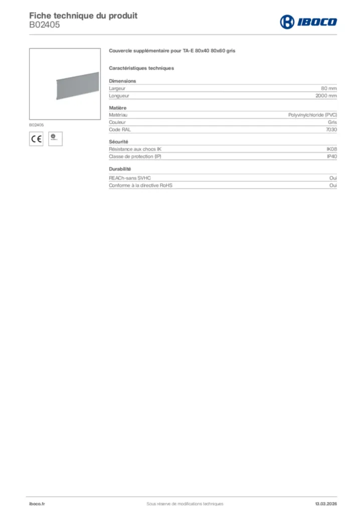 Image Iboco Fiche technique du produit B02405 | Hager France