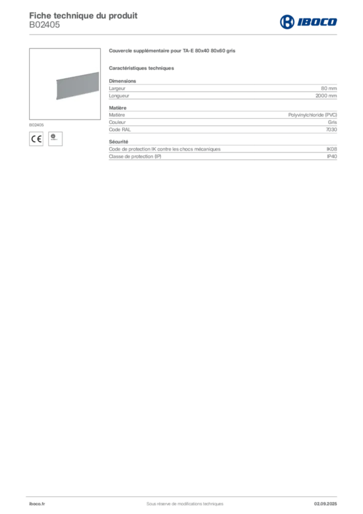 Image Iboco Fiche technique du produit B02405 | Hager France