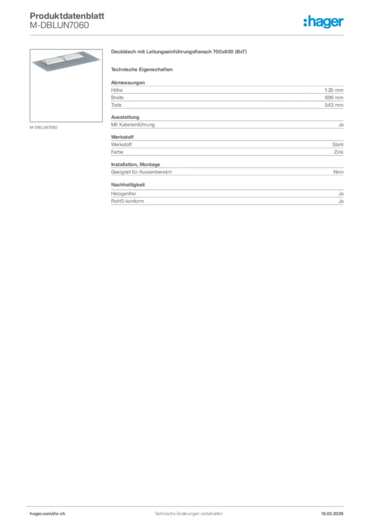 Bild Hager Produktdatenblatt M-DBLUN7060 | Hager Schweiz