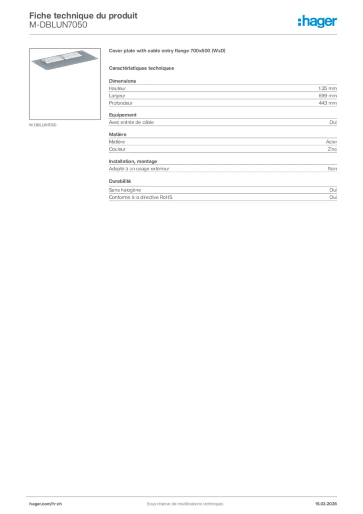 Image Hager Fiche technique du produit M-DBLUN7050 | Hager Suisse