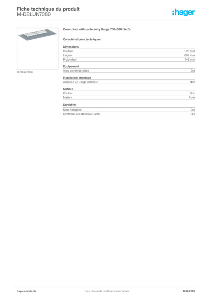 Image Hager Fiche technique du produit M-DBLUN7080 | Hager Suisse