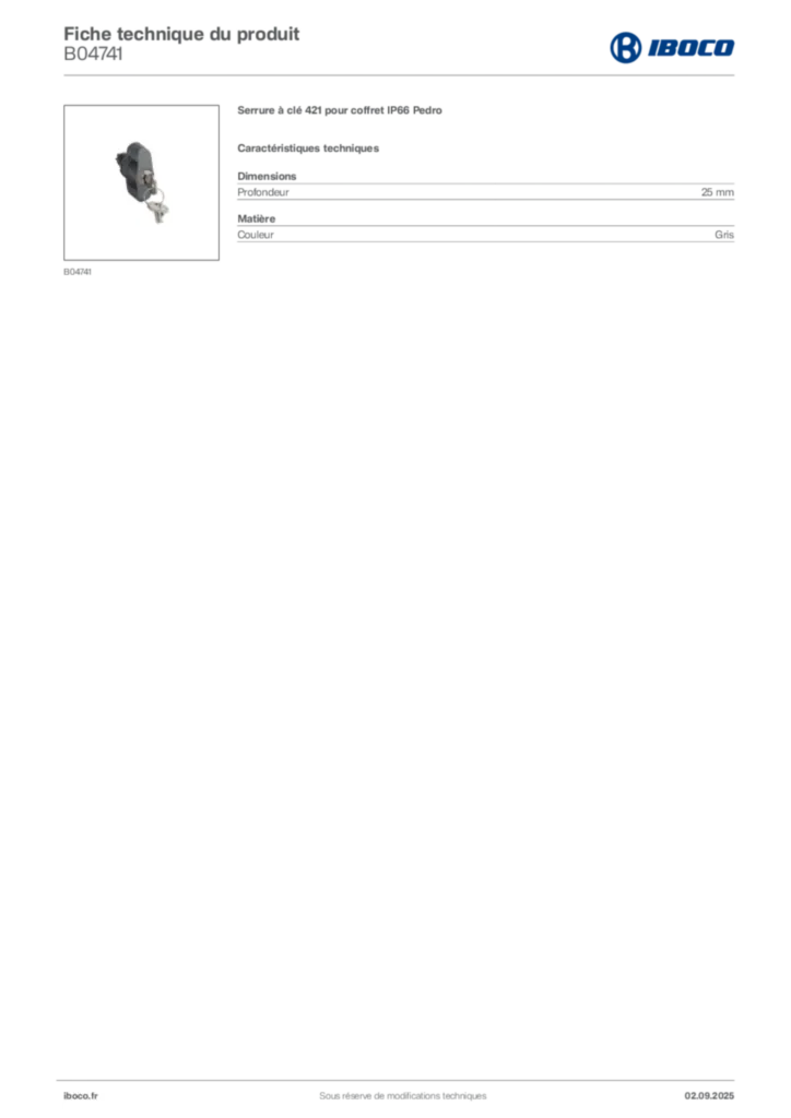 Image Iboco Fiche technique du produit B04741 | Hager France