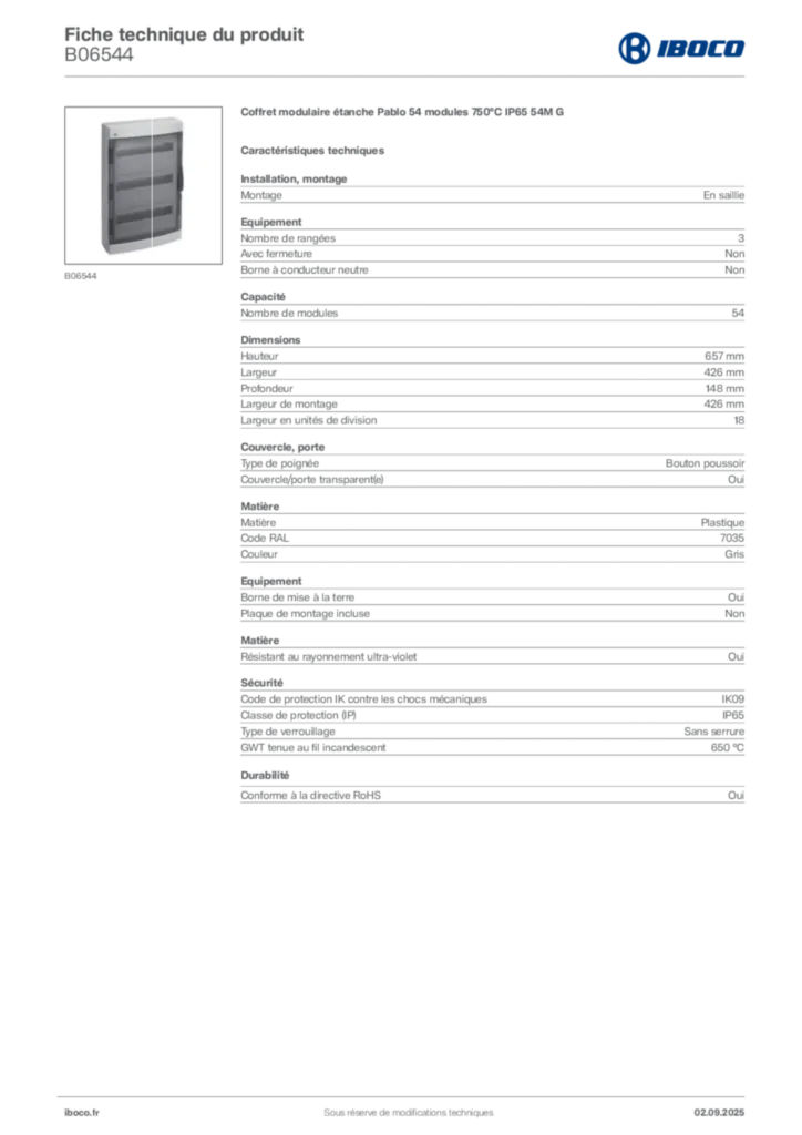 Image Iboco Fiche technique du produit B06544 | Hager France