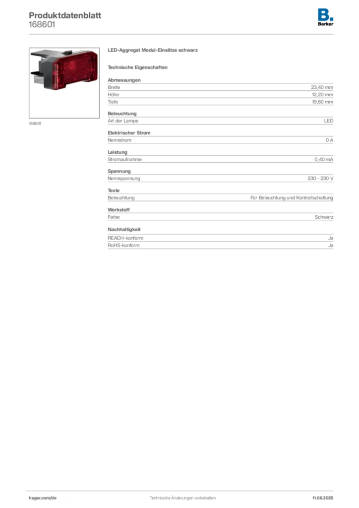 Bild Berker Produktdatenblatt 168601 | Hager Deutschland