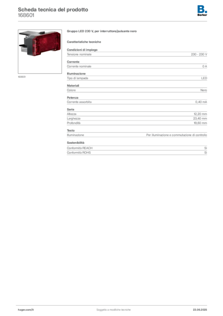 Immagine Berker Scheda tecnica del prodotto 168601 | Hager Italia