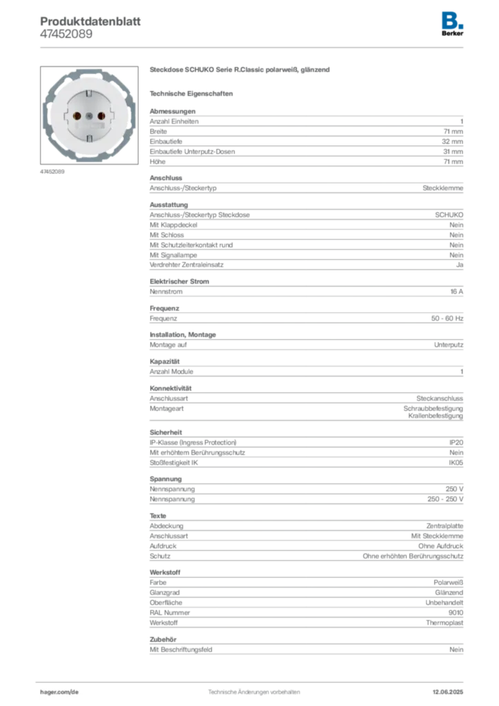 Bild Berker Produktdatenblatt 47452089 | Hager Deutschland