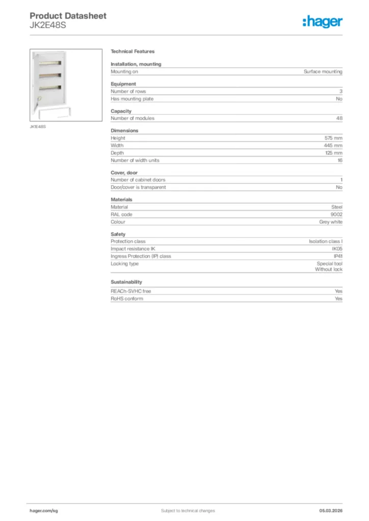 Image Hager Product data sheet JK2E48S  | Hager