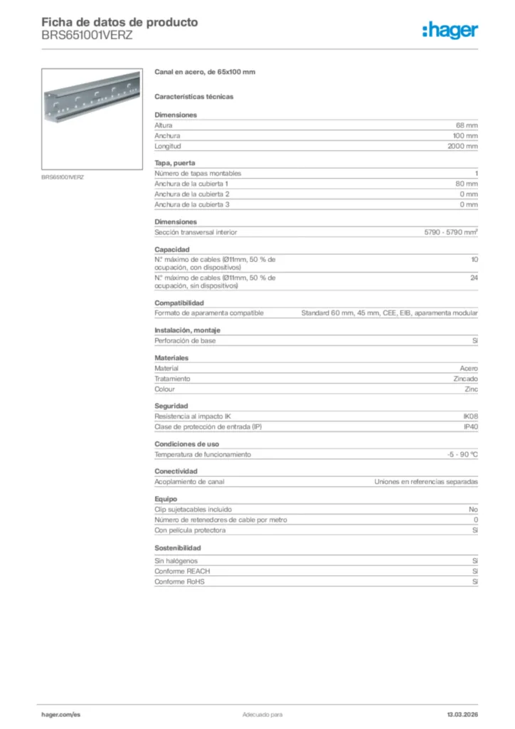 Imagen Hager Ficha de datos de producto BRS651001VERZ | Hager España