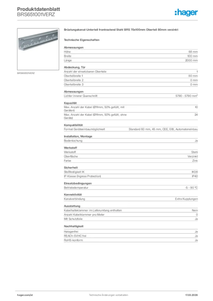 Bild Hager Produktdatenblatt BRS651001VERZ | Hager Deutschland