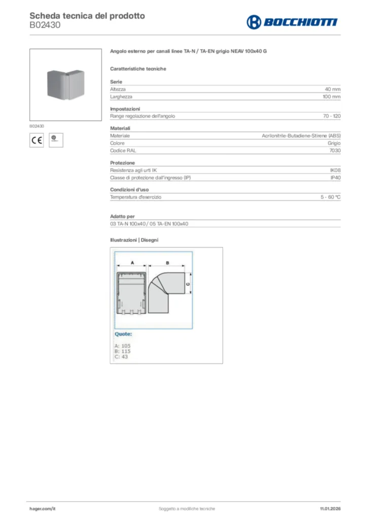 Immagine Bocchiotti Scheda tecnica del prodotto B02430 | Hager Italia