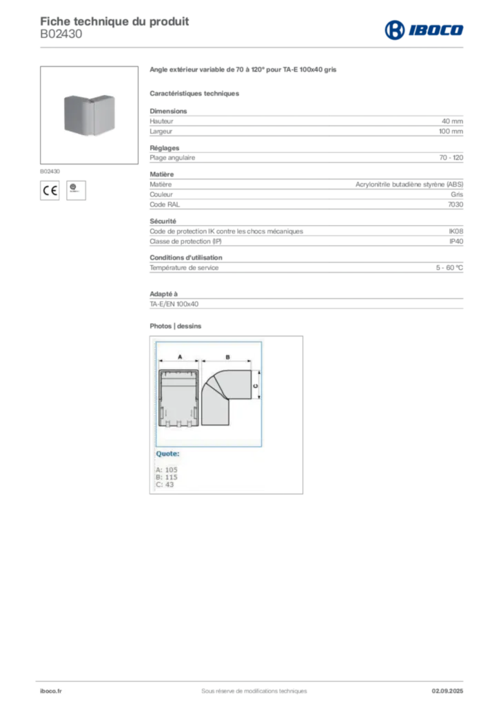 Image Iboco Fiche technique du produit B02430 | Hager France