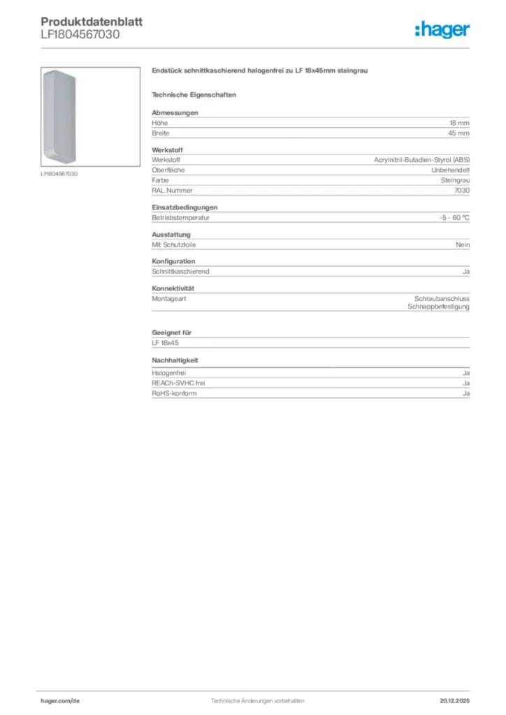 Bild Hager Produktdatenblatt LF1804567030 | Hager Deutschland
