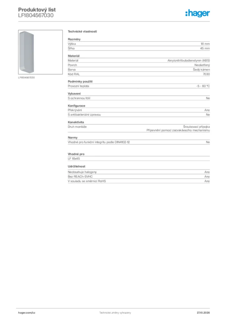 Obrázek Hager Generováno - Datový list produktu LF1804567030 | Hager