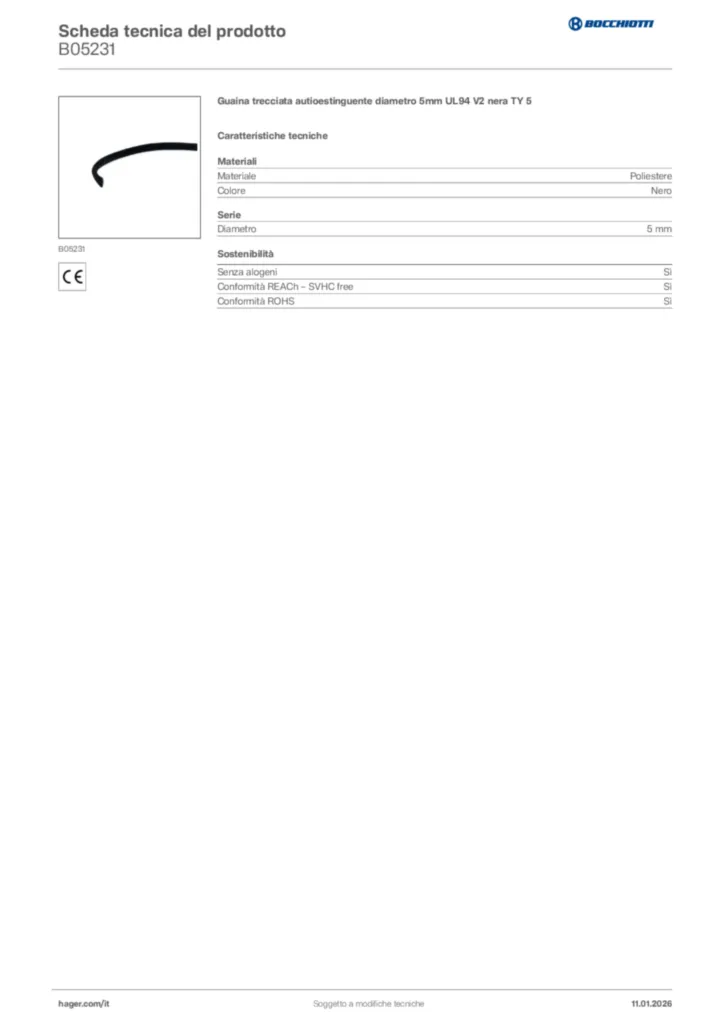 Immagine Bocchiotti Scheda tecnica del prodotto B05231 | Hager Italia
