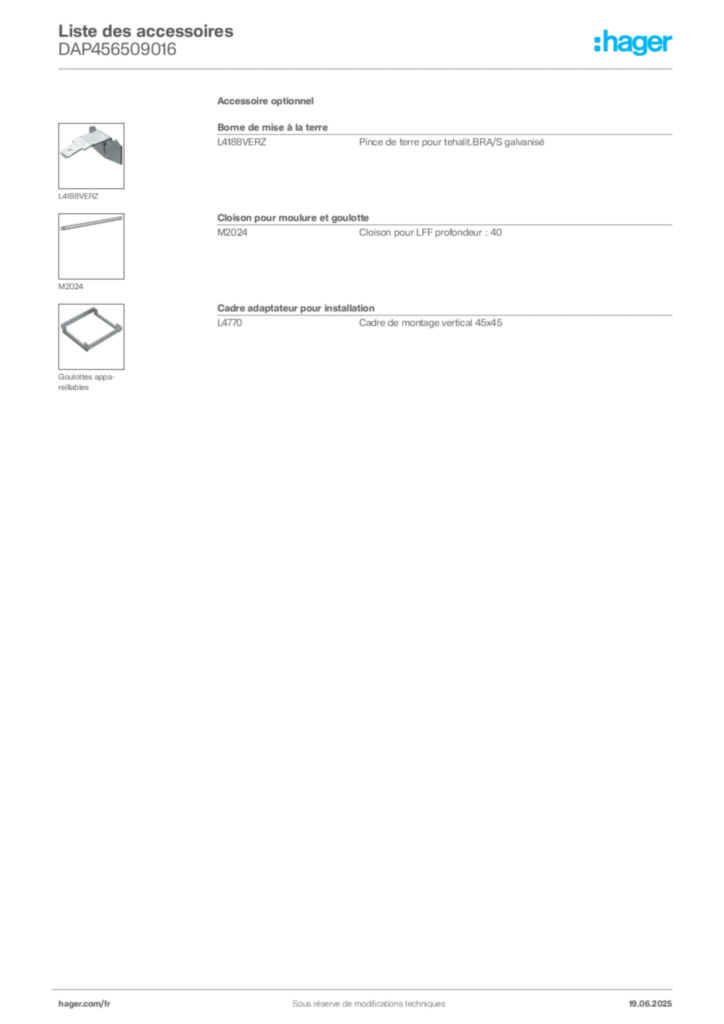 Image Hager Fiche technique du produit DAP456509016 | Hager France