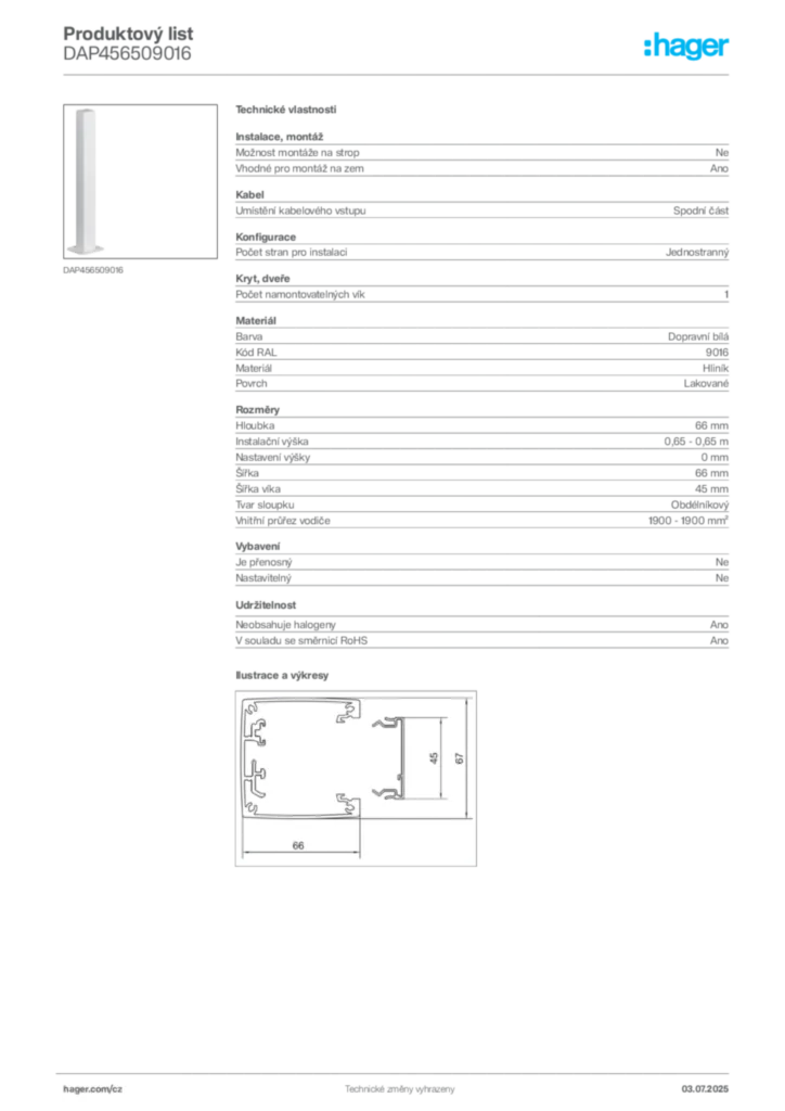 Obrázek Hager Produktový list DAP456509016 | Hager
