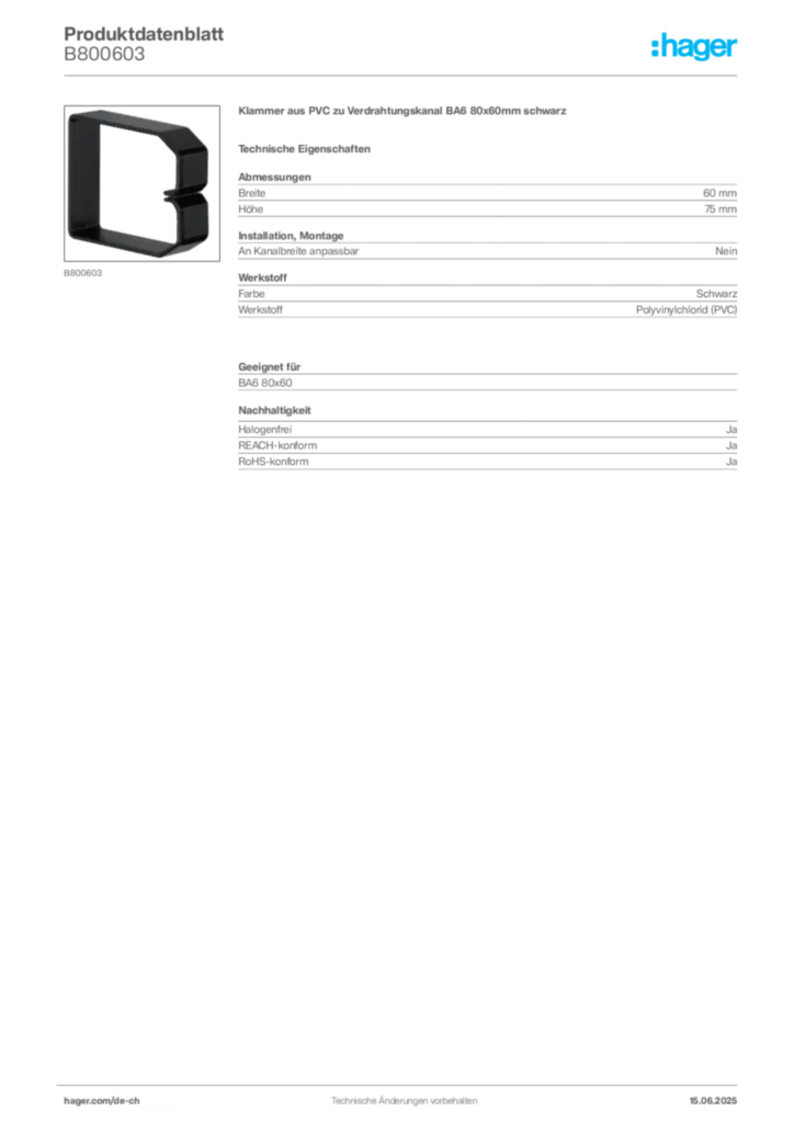 Bild Hager Produktdatenblatt B800603 | Hager Schweiz