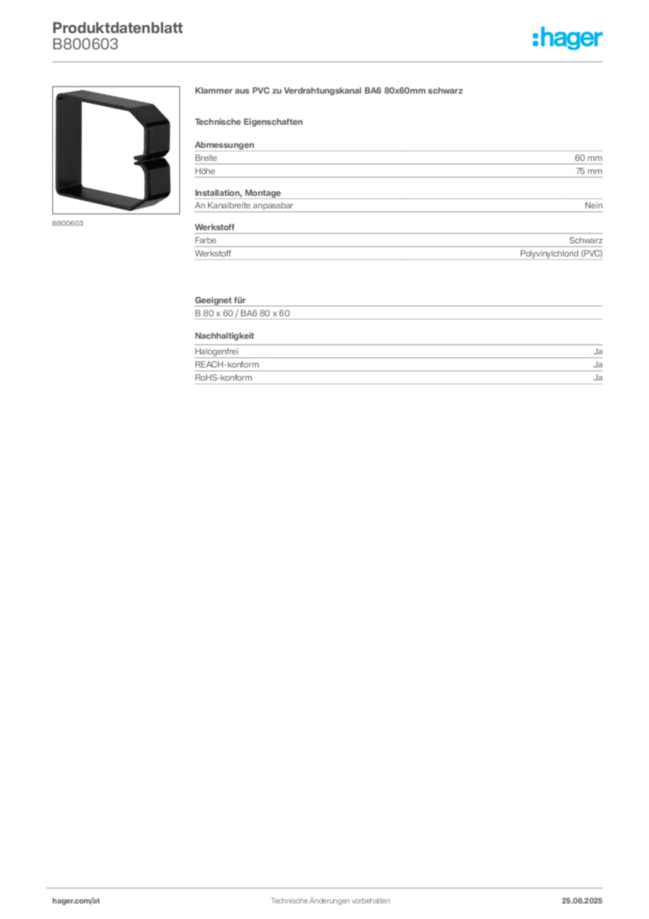 Bild Hager Produktdatenblatt B800603 | Hager Deutschland