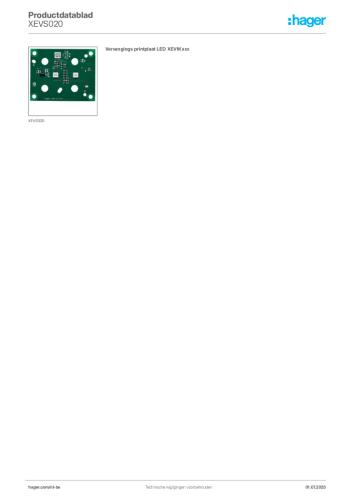 Afbeelding Hager Productdatablad XEVS020 | Hager Belgium