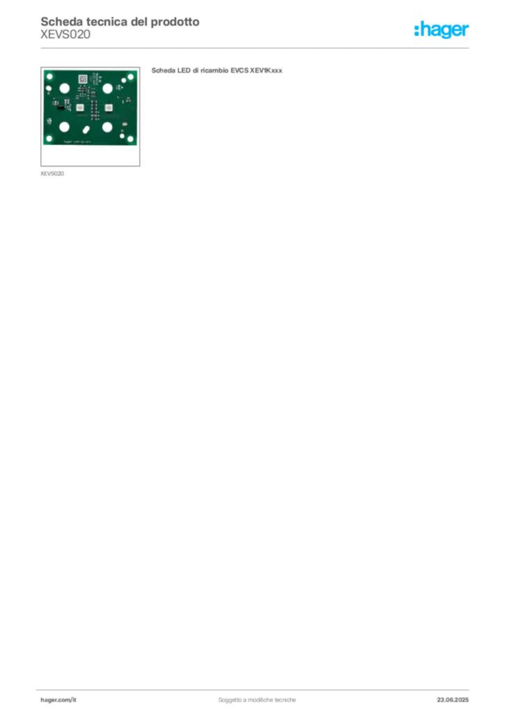 Immagine Hager Scheda tecnica del prodotto XEVS020 | Hager Italia