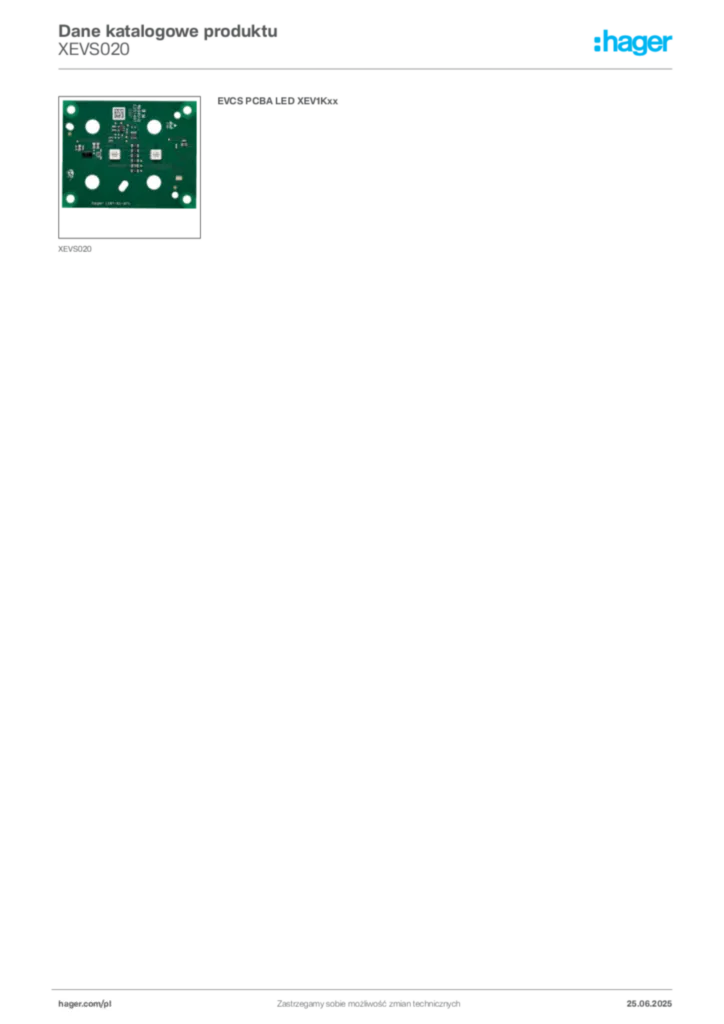 Zdjęcie Hager Dane katalogowe produktu XEVS020 | Hager Polska