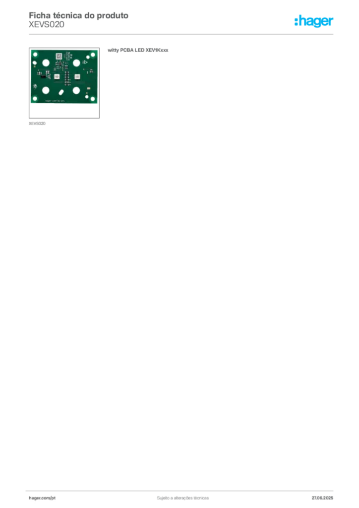 Imagem Hager Ficha técnica do produto XEVS020 | Hager Portugal