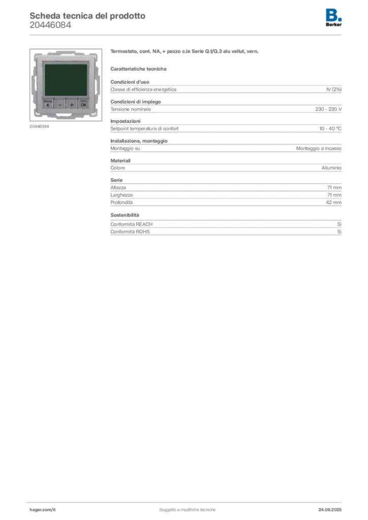 Immagine Berker Scheda tecnica del prodotto 20446084 | Hager Italia
