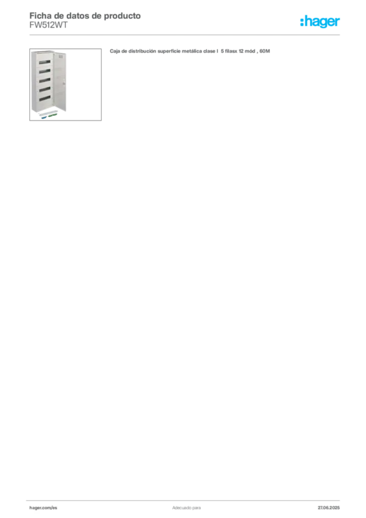 Imagen Hager Ficha de datos de producto FW512WT | Hager España