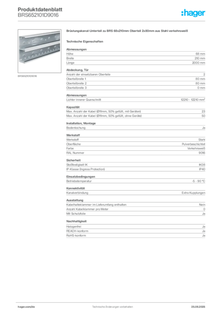 Bild Hager Produktdatenblatt BRS652101D9016 | Hager Deutschland