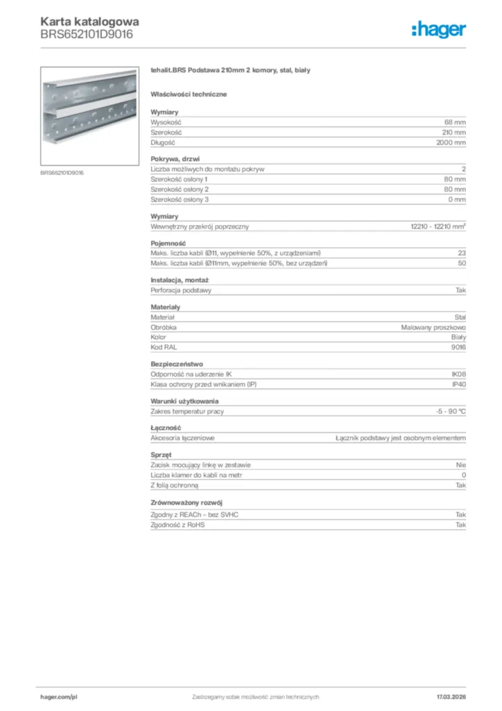 Zdjęcie Hager Karta katalogowa BRS652101D9016 | Hager Polska