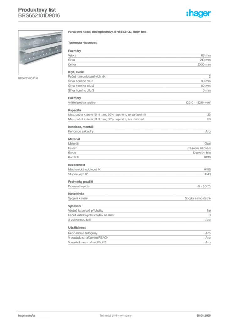 Obrázek Hager Produktový list BRS652101D9016 | Hager