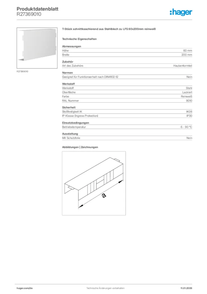 Bild Hager Produktdatenblatt R27369010 | Hager Deutschland