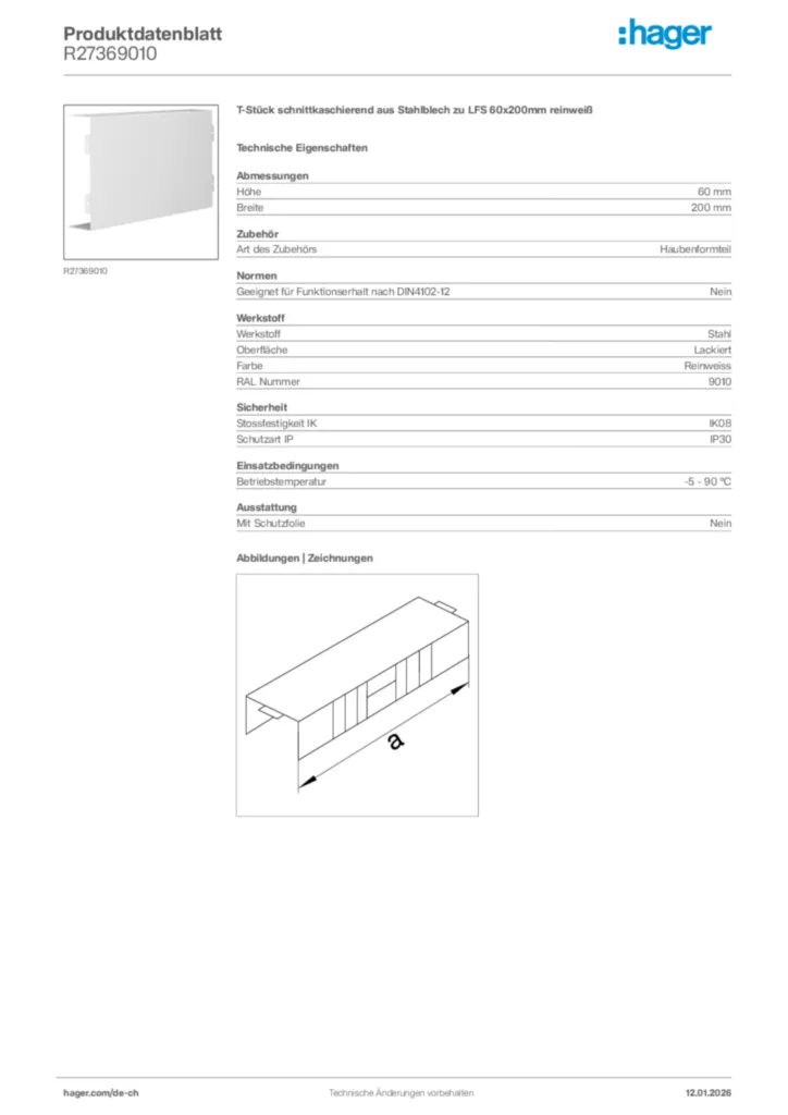 Bild Hager Produktdatenblatt R27369010 | Hager Schweiz