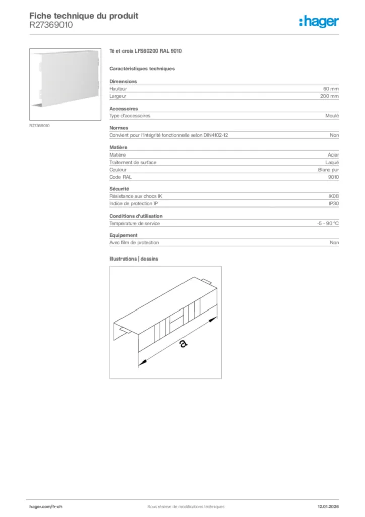 Image Hager Fiche technique du produit R27369010 | Hager Suisse