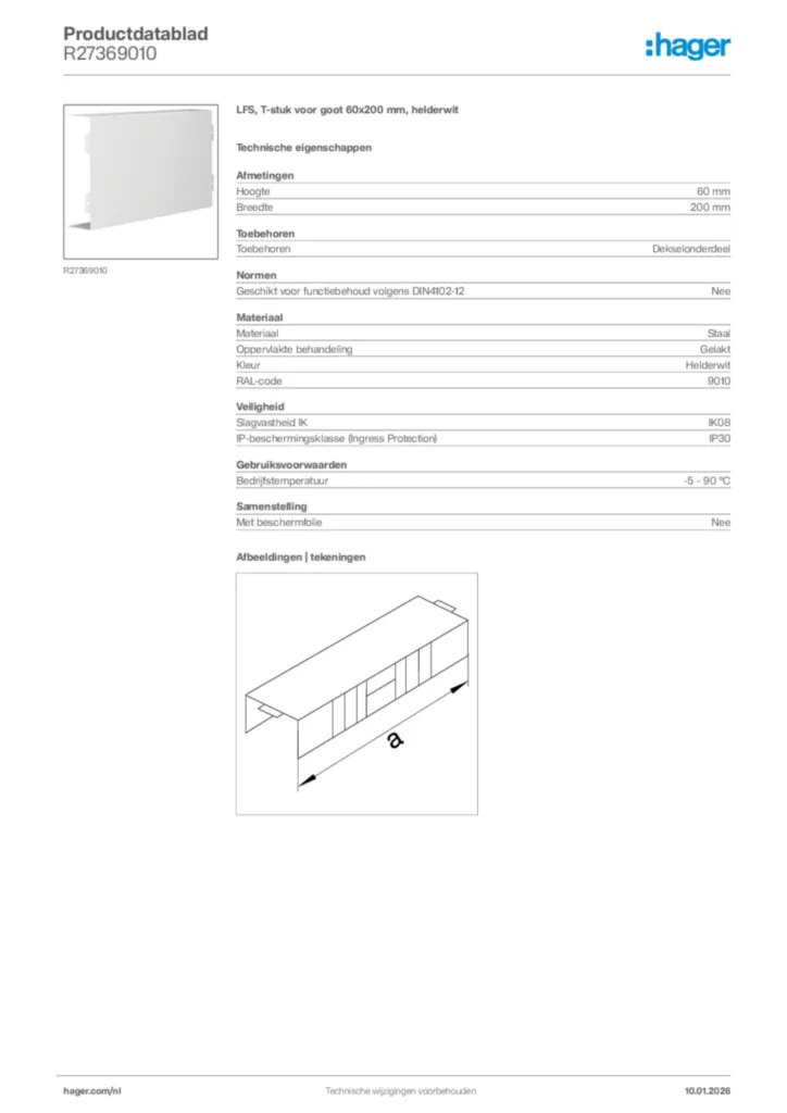 Afbeelding Hager Productdatablad R27369010 | Hager Nederland