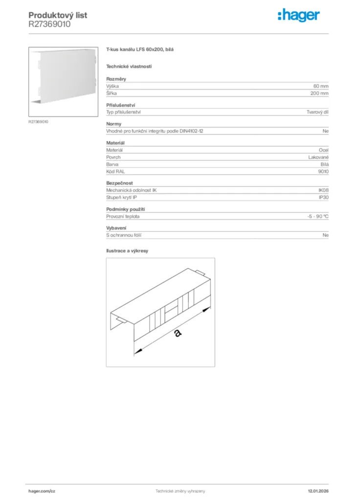 Obrázek Hager Product data sheet R27369010 | Hager