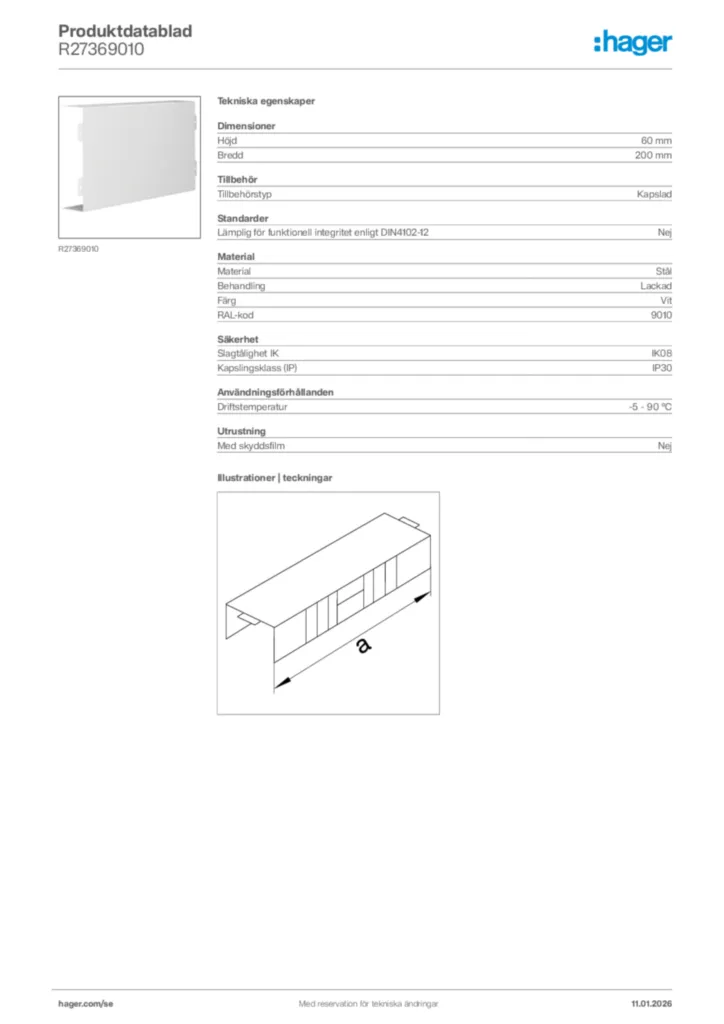 Bild Hager Produktdatablad R27369010 | Hager Sverige