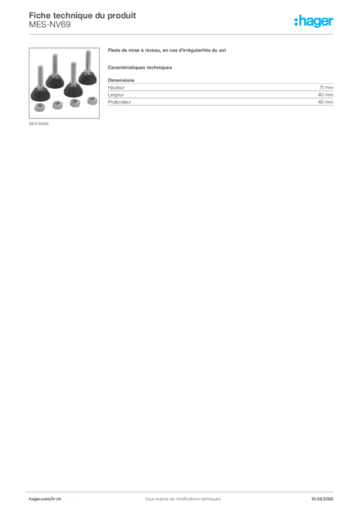 Image Hager Fiche technique du produit MES-NV69 | Hager Suisse